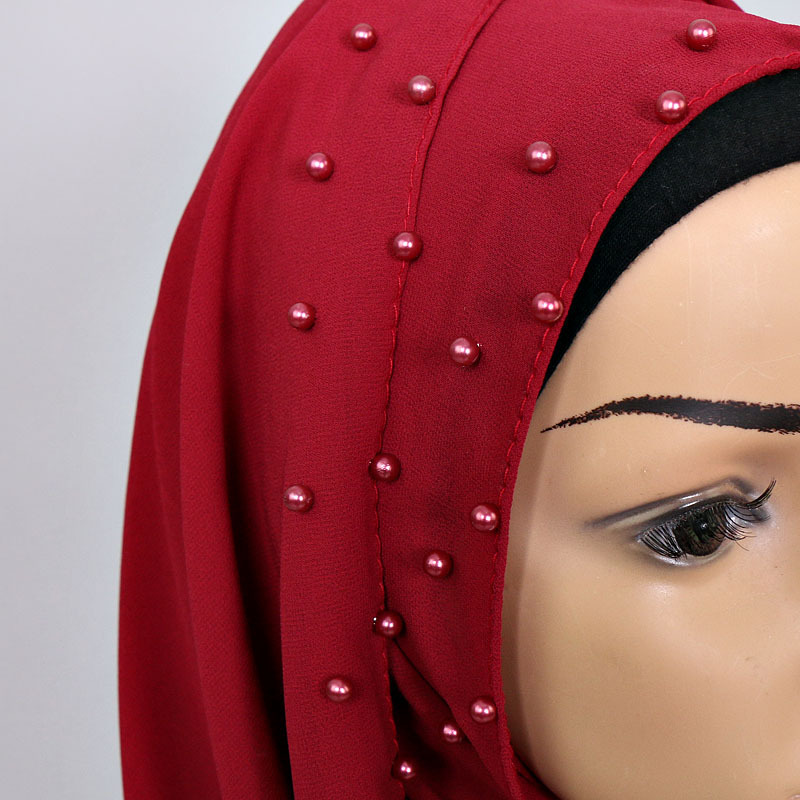 红色 (2)-珍珠雪纺头巾 民族风包头巾