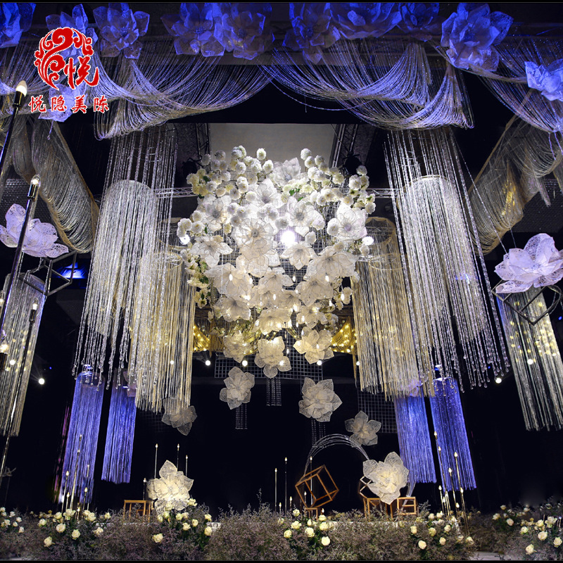 Yue Yin wedding layout 3 m wide encryption bold flat silver wire curtain stage ceiling wire curtain tassel partition door curtain Yue Yin wedding layout 3 m wide encryption bold flat silver wire curtain stage ceiling wire curtain tassel partition door curtain