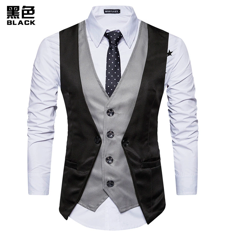 European code new men's personality splicing fake two single -breasted casual vest M25