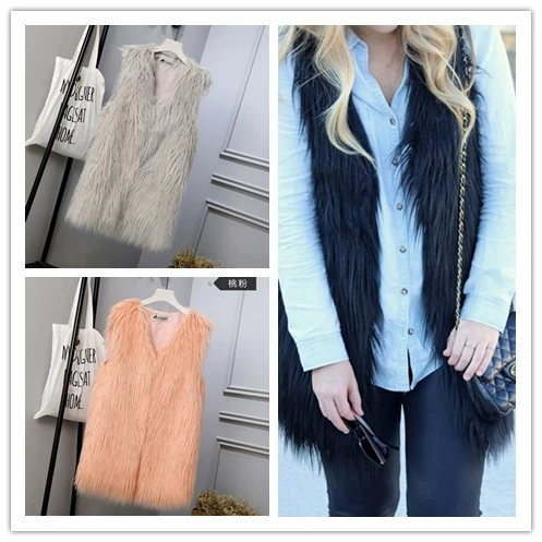В наличии Real shot 2017 Европа и США новая мода сплошной цвет длинные волосы жилет из искусственного меха женский меховой жилет пальто длинное