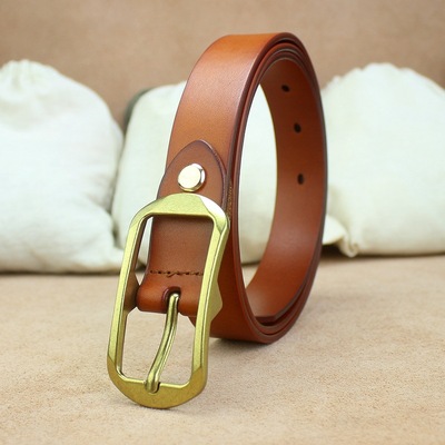 lady Belt genuine leather Korean Edition fashion Pin buckle Waist belt Versatile decorate leisure time Top layer leather belt golden