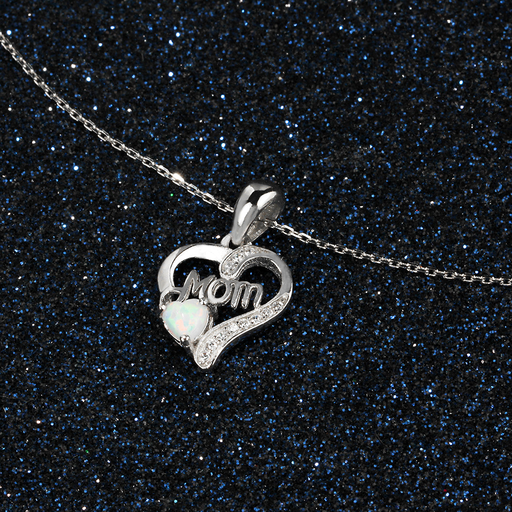 Sterling Silver IG Style Elegant Letter Heart Shape Opal Pendant Necklace display picture 4