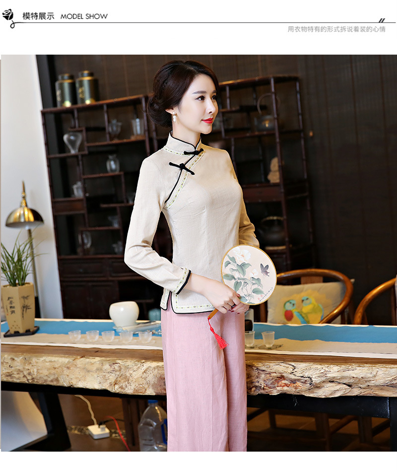 长袖花边一字扣-米色_05