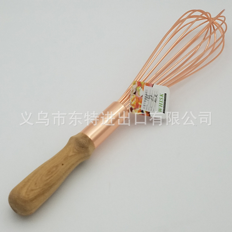 厂家直销不锈钢打蛋器玫瑰金橡木柄打蛋器8线搅拌和面器烘焙用品详情图5