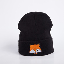 新款針織帽子男女士狐狸頭刺綉毛線帽戶外保暖百搭套頭冷帽情侶潮