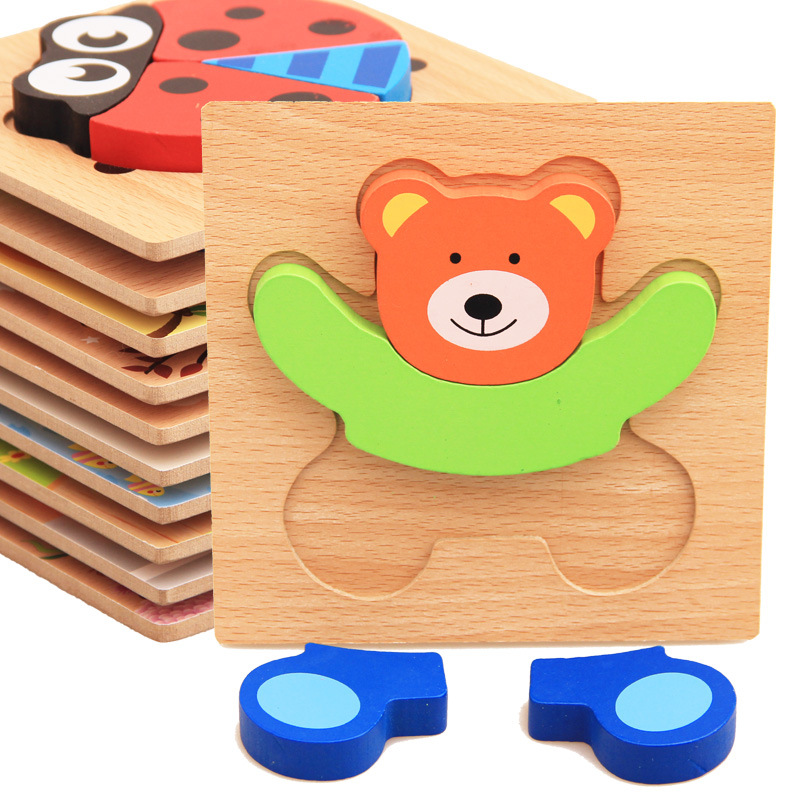 3D动物水果交通立体小拼图 儿童木制益智玩具 手抓拼板
