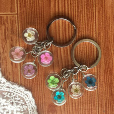 新款小清新樱花干花钥匙扣 森女系永生花押花玻璃球吊坠包包挂件