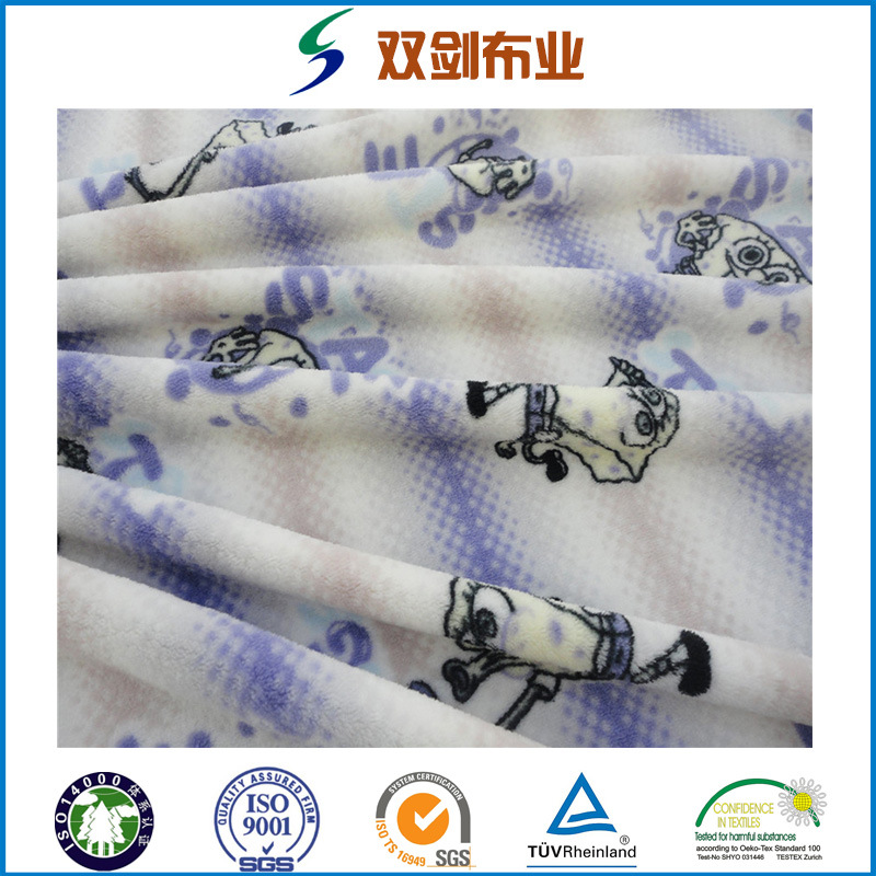 经编法兰绒双面染色印花睡衣毛毯面料