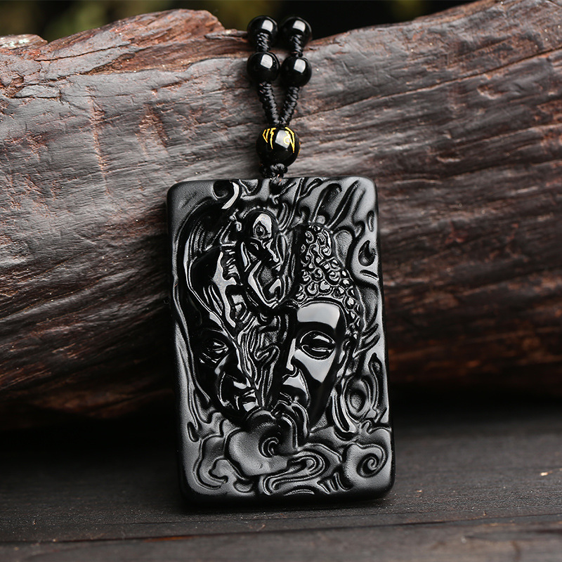 诚石天然黑曜石佛魔一念之间吊坠项链男款佛头霸气项坠厂家直供