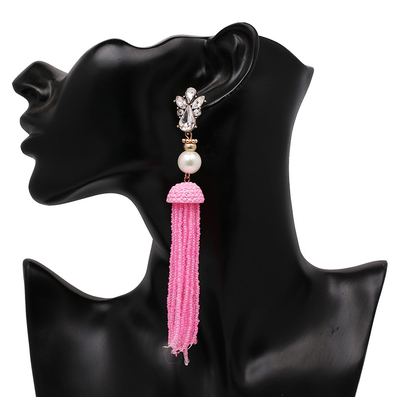 Earrings Bohemian National Style Long Tassel Earrings European And American Style Rice Beads Earrings Jewelry display picture 6