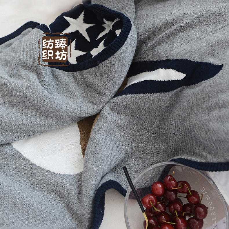 ins爆款加厚重工婴儿针织毯子两面提花狐狸兔子宝宝盖毯空调毯