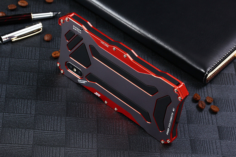 S.CENG Gundam Water Resistant Dustproof Shockproof Silicone Gorilla Glass Aluminum Alloy Metal Case Cover for Apple iPhone X