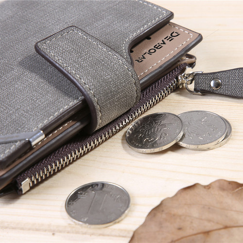 DEABOLAR new men's mid-length wallet casual retro canvas pattern men's wallet zipper coin purse