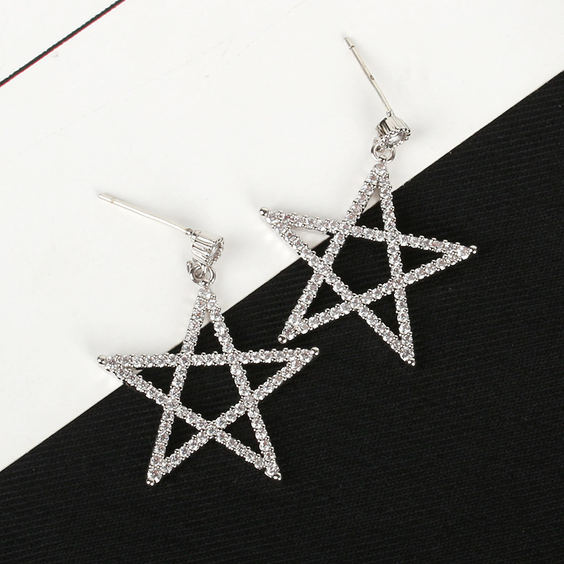 New Earrings Big Five-pointed Star Stud Earrings Studded With Diamond Earrings Alloy Plating Earrings Wholesale display picture 1