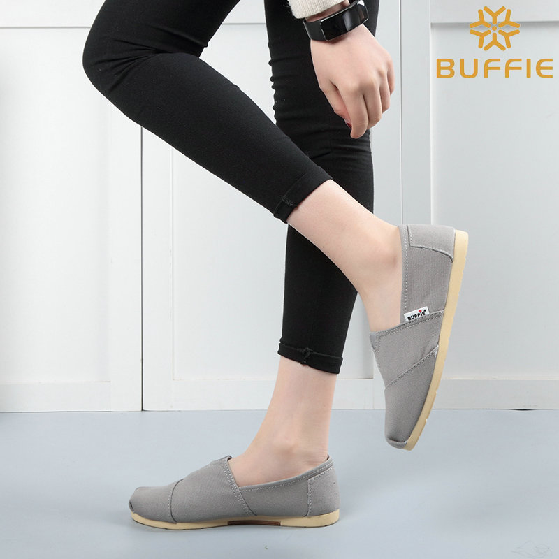 Envío gratuito zapatos planos de tela cómodos casuales de color sólido superficie de lona baja punta cuadrada ligera resistente al desgaste antideslizante zapatos de mujer