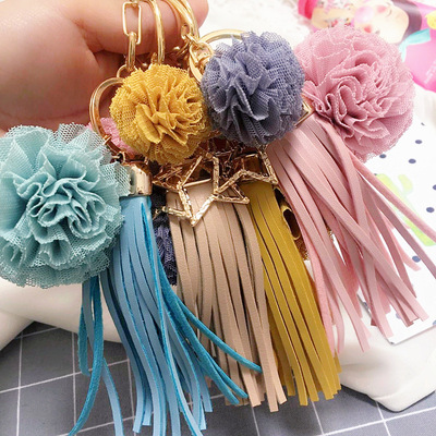 2017新款百搭丝绒球流苏简约钥匙扣配饰女