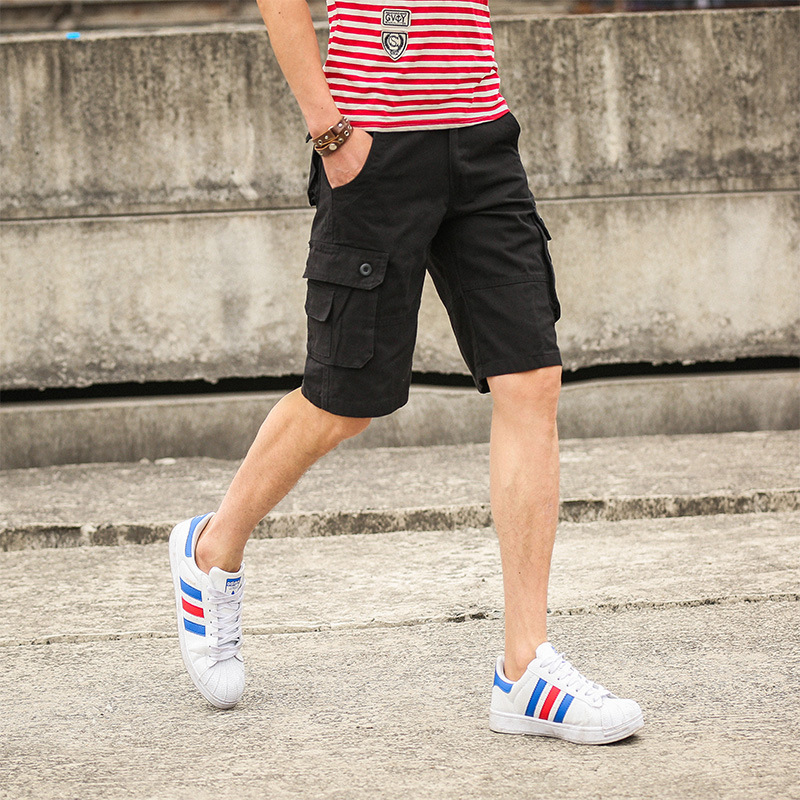 Foreign Trade Men's Summer New European and American Straight Tooling Pants Youth Fashion High Waist Solid Color Pants Multi-Pocket