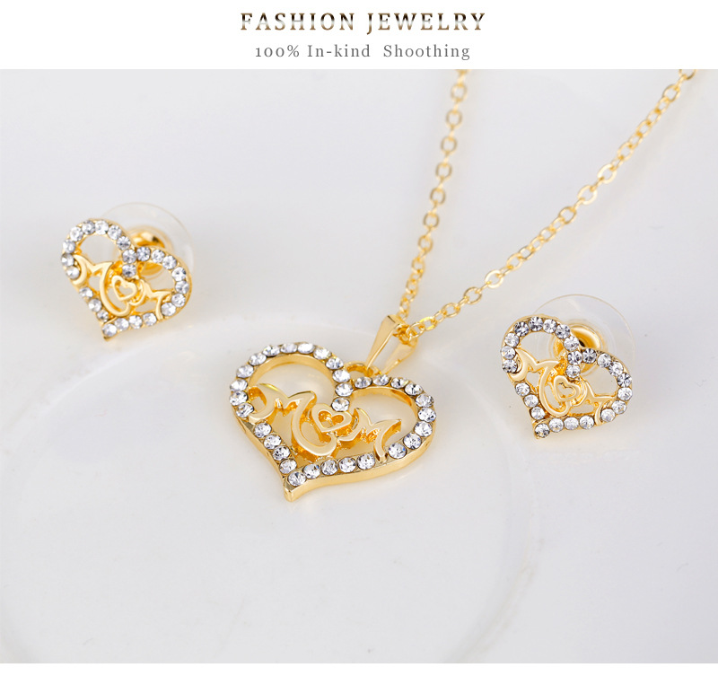 Korean Fashion Chic Hollow Letters Diamond Love Necklace Earrings Ring Bracelet Four-piece Set Wholesale Nihaojewelry display picture 2