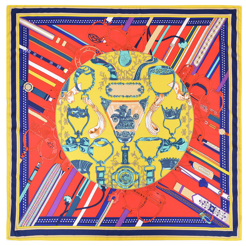 European And American New Fashion Silk Scarf Saddle Decoration Printing Silk Big Square Scarf display picture 2