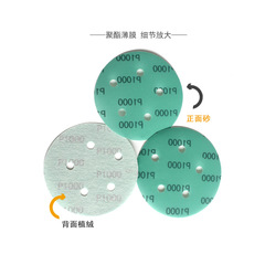 Foreign trade supply source: 5-inch 5-hole polyester film green sandpaper velvet sandpaper polishing back velvet round green sandpaper