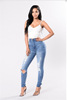 European hot women jeans elastic cotton hole pencil small pants