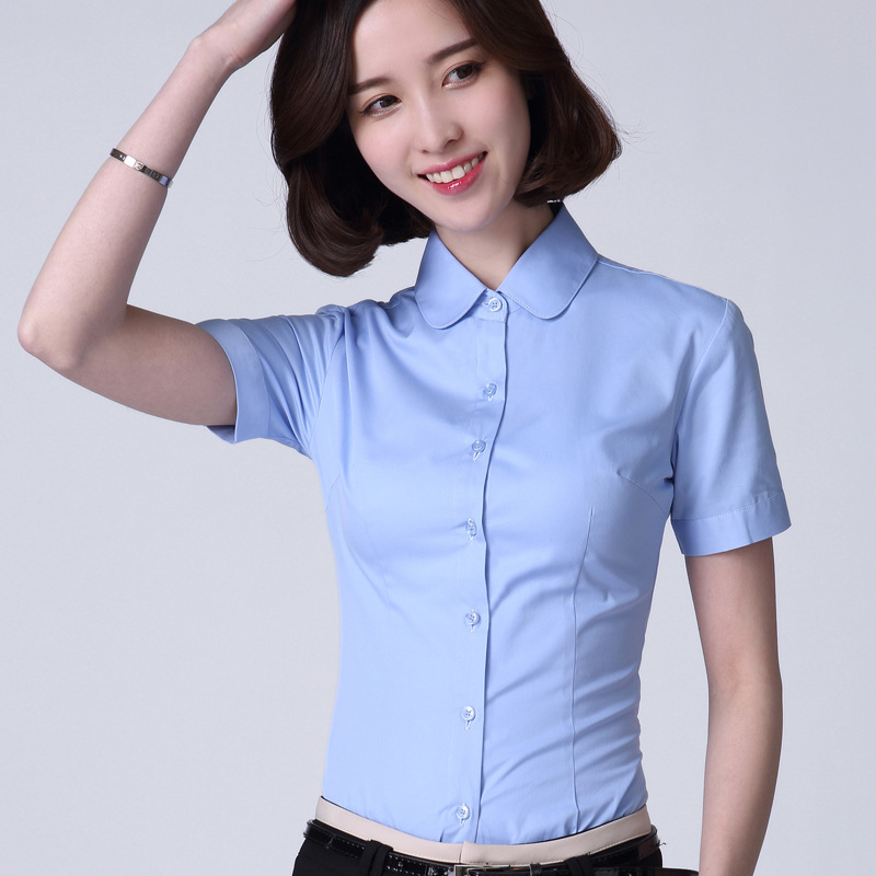 Real shot four-color 2023 summer new Korean-style plus size women's slim-fit lace top solid color doll collar shirt for women
