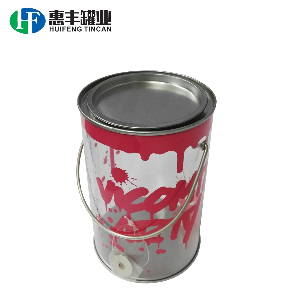 厂家生产气压盖马口铁PVC桶 带开瓶器礼品PET透明桶 TIN BOX