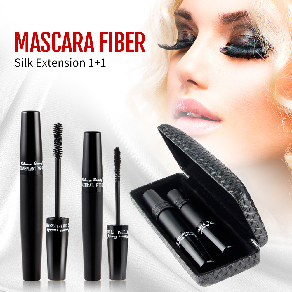 

foreign trade popular style mascara 3d fiber lash long thick 2 pieces combination 3d mascara fiber