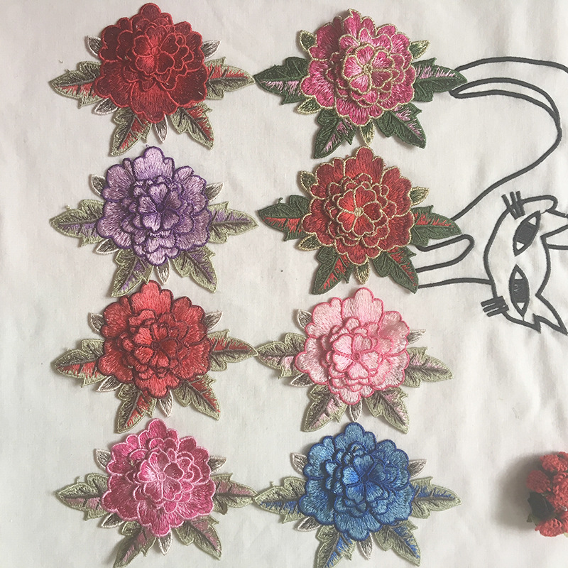 3D手缝水溶立体刺绣牡丹玫瑰布贴 大牌服装辅料 中国风旗袍装饰