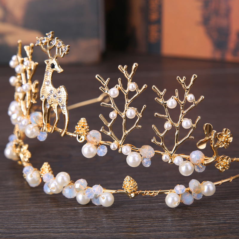 Hairpin hair clip hair accessories for women headdress welding deer crown Gold Animal crown wedding dress accessories crown hair accessories