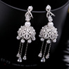 Earrings, retro silver needle with tassels, small bell from pearl, European style, silver 925 sample, wholesale