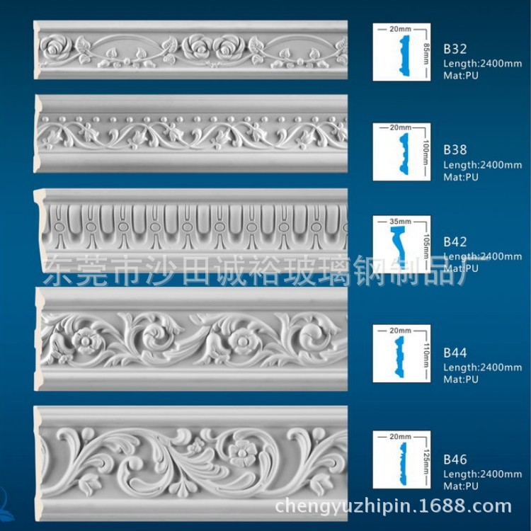 东莞巴洛印象装饰建材PU线条雕花平线板PU装饰线条欧式线条B32