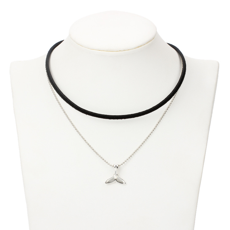 6g Weight Necklace Classification Wedding, Travel Occasion Women'S Gender Silver Color Korean Velvet Multilayer Fish Tail Creative Choker Mermaid Tail Short Necklace 1