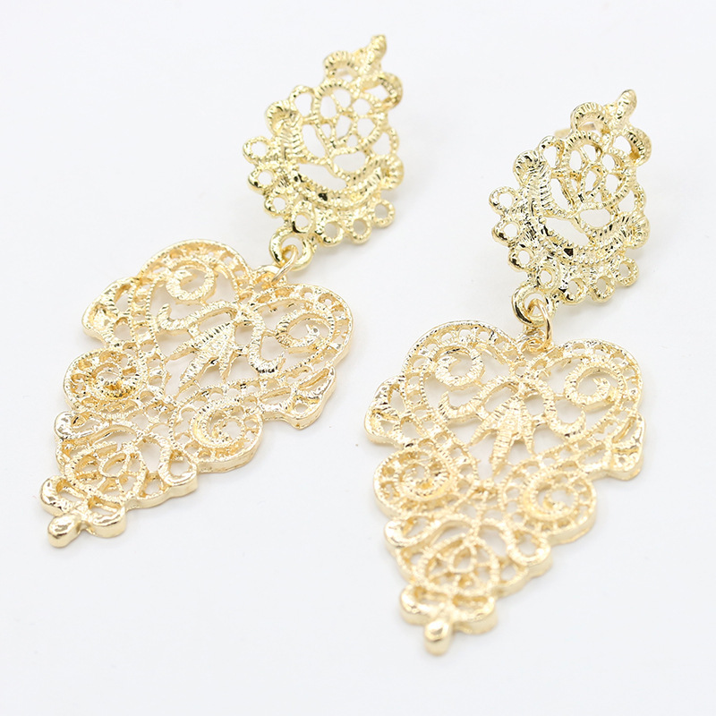 Hot Sale Bohemian Hollow Leaf Earrings Gold Plated Silver Black Leaf Earrings Wholesale display picture 5