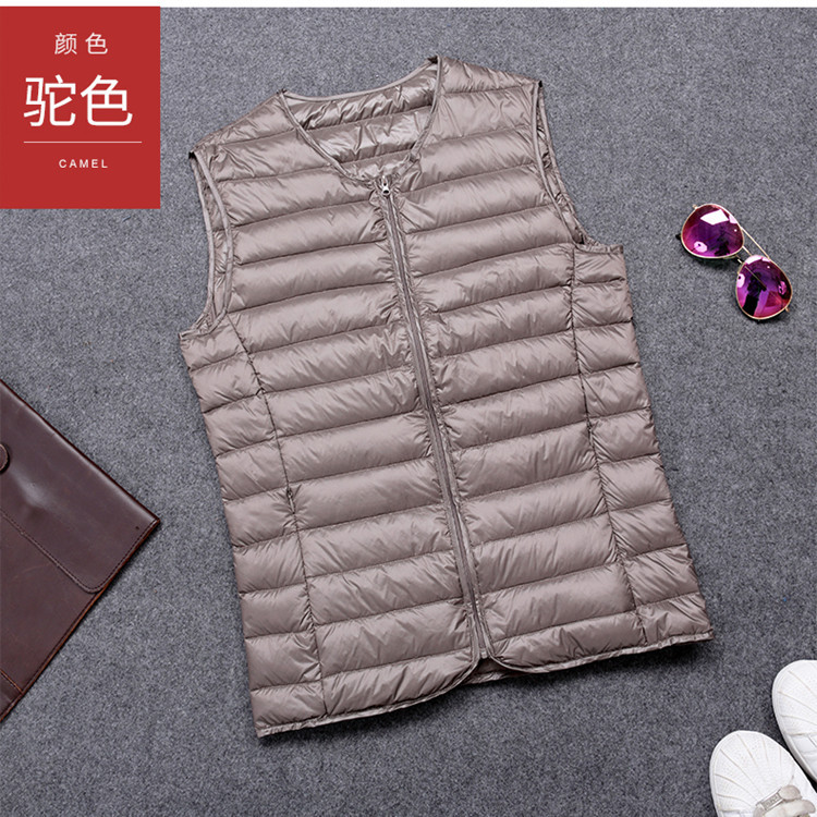 2020 90% down round neck collarless short vest men's and women's light down vest sleeveless inner Vest Jacket