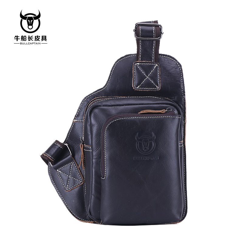 Captain Men&#39;s leather bag leisure time Korean Edition Leather chest pack Outdoor sport Single Shoulder Satchel Bag