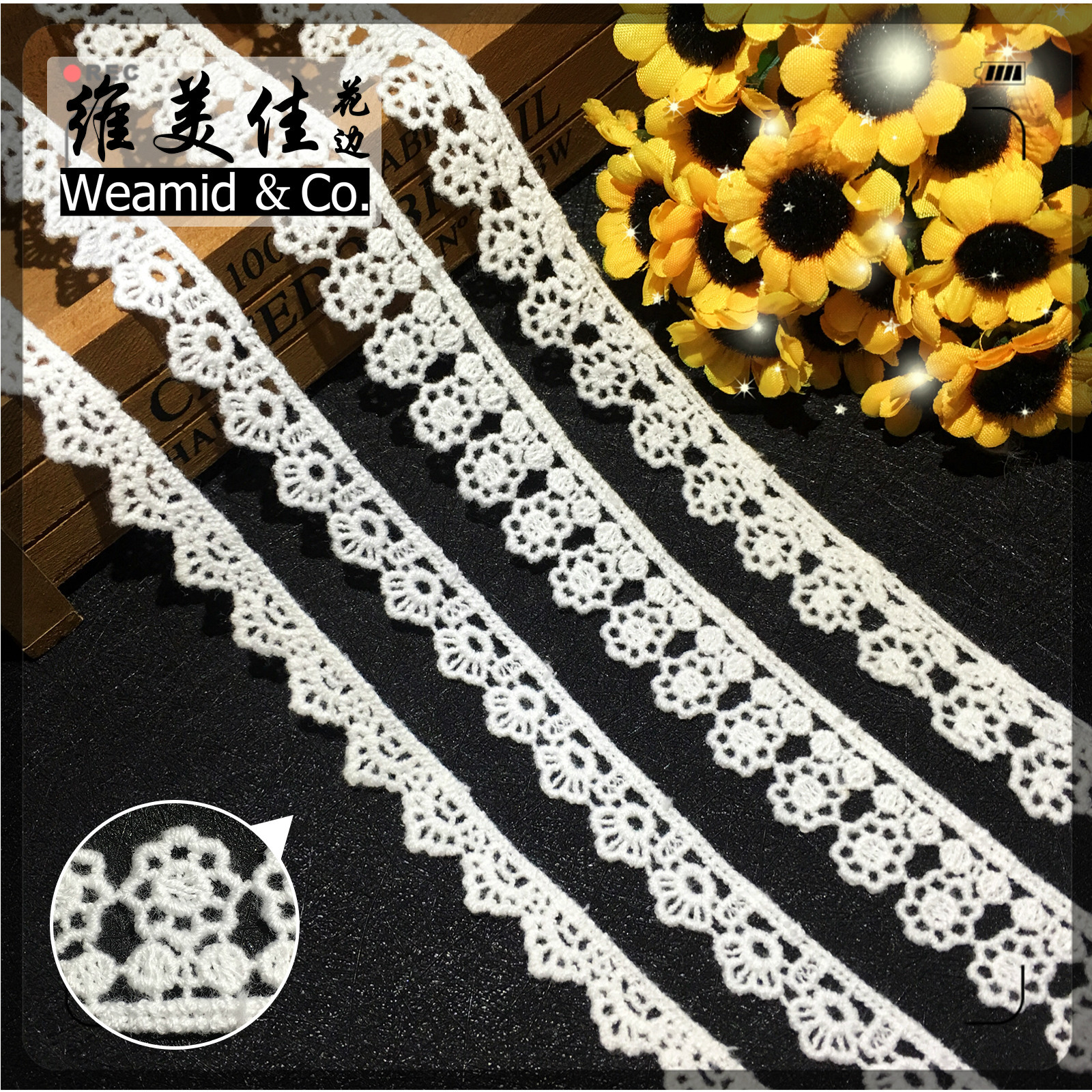 厂家直销 维美佳水溶蕾丝绣花边 2cm纯棉线波浪小花刺绣花边条码