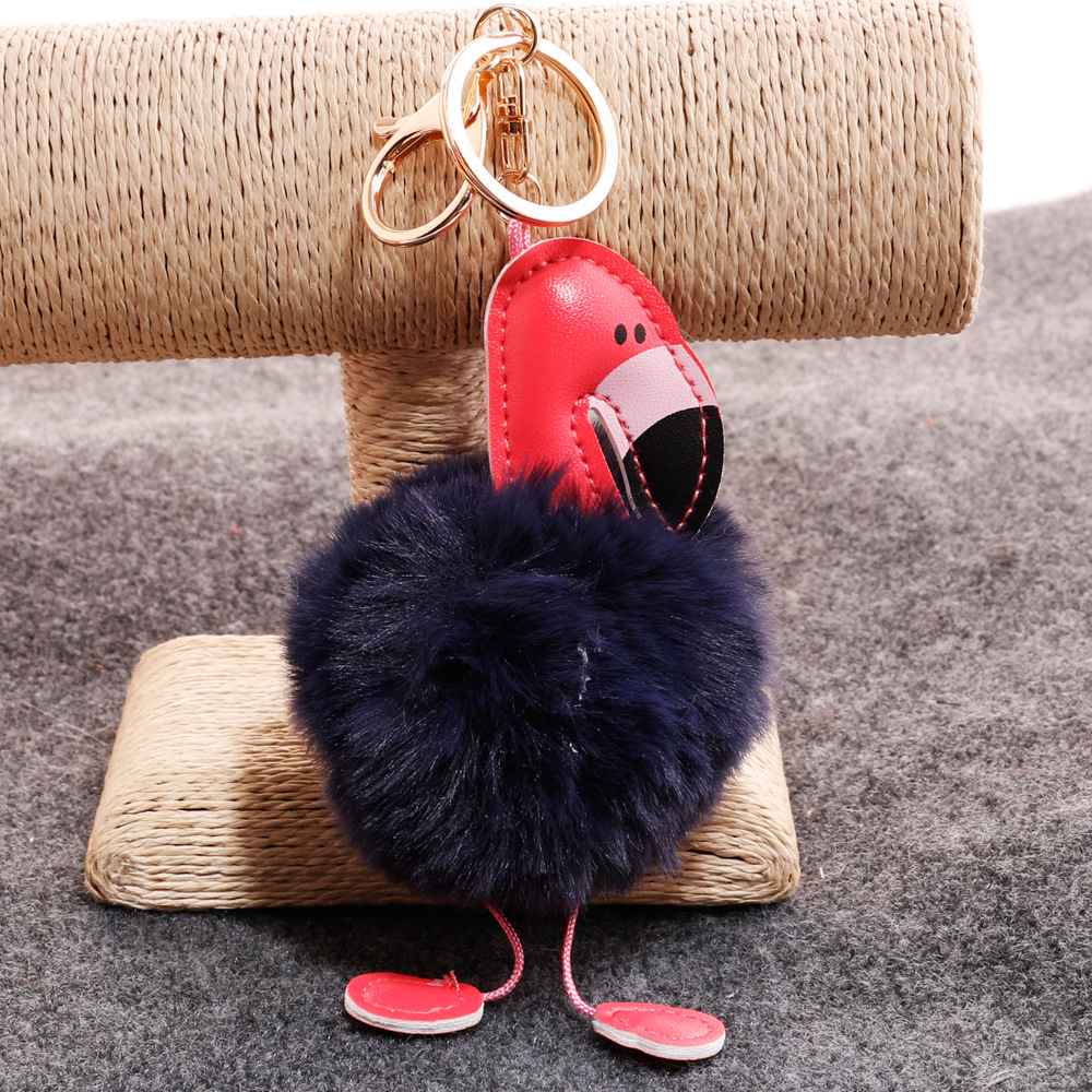 PU leather red mouth flamingo fur ball keychainpicture23