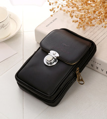 Minimalist Men's PU Double-layer Phone Waist Bag Single-pull Phone Waist Bag High-end Phone Waist Bag