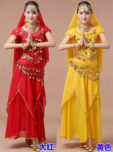 Belly dance set performance clothing new practice clothing short-sleeved gold edge skirt Indian dance performance practice clothing