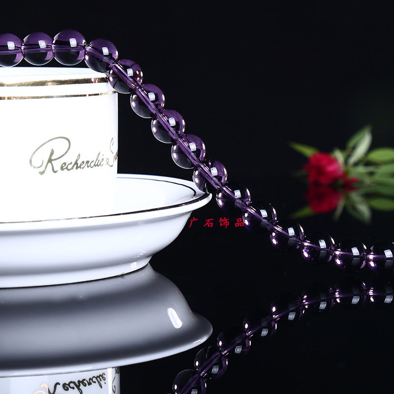 厂家批发k9天然紫水晶圆珠半成品 手链散珠diy饰品配件一件代发