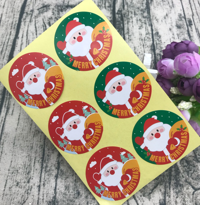 批发定做6圣诞老人封口贴雪人小熊花环包装贴纸圣诞节贴纸6枚价