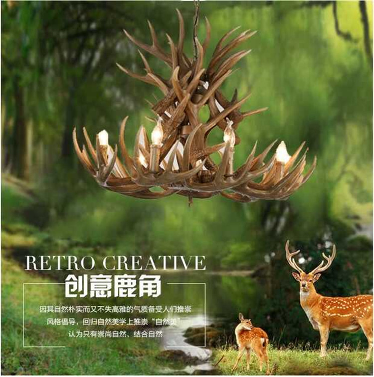 美式乡村树脂鹿角吊灯复古工业风创意卧室餐厅网吧咖啡厅鹿角灯具-阿里巴巴
