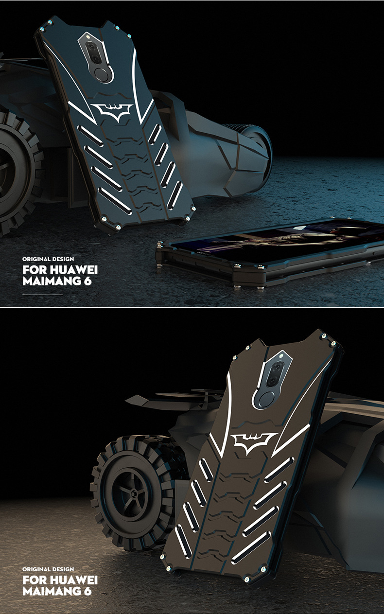 R-Just Batman Shockproof Aluminum Shell Metal Case with Custom Batarang Stent for Huawei Maimang 6 / Huawei Mate 10 Lite / Huawei nova 2i / Huawei Honor 9i