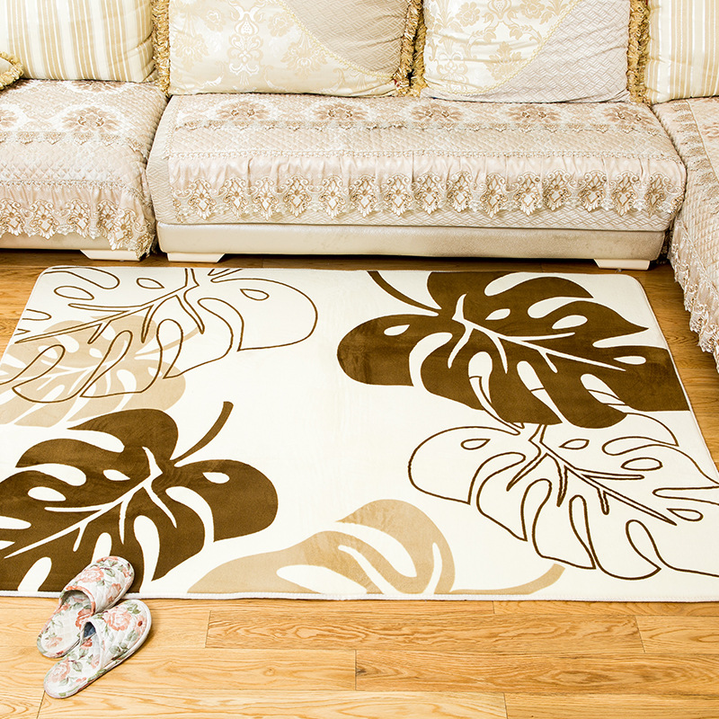 珊瑚绒印花菩提叶地毯厂家直销可定制吸水防滑耐脏客厅卧室地毯