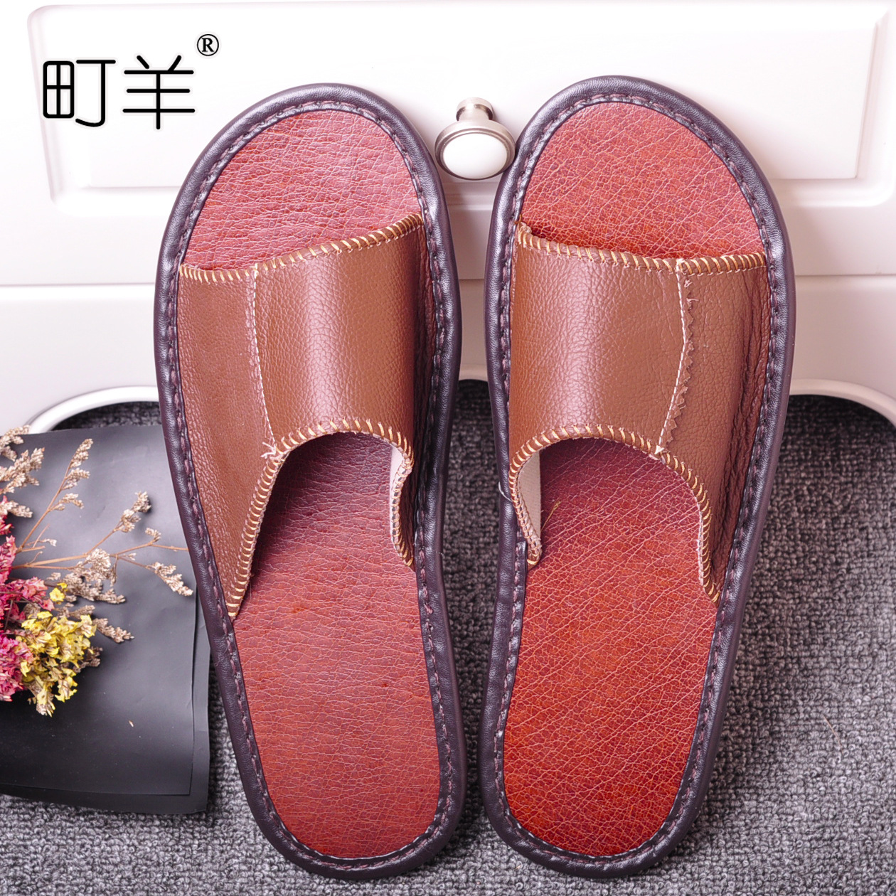海宁厂家直销夏季头层牛皮真皮男女拖鞋家居防水防滑地板凉拖