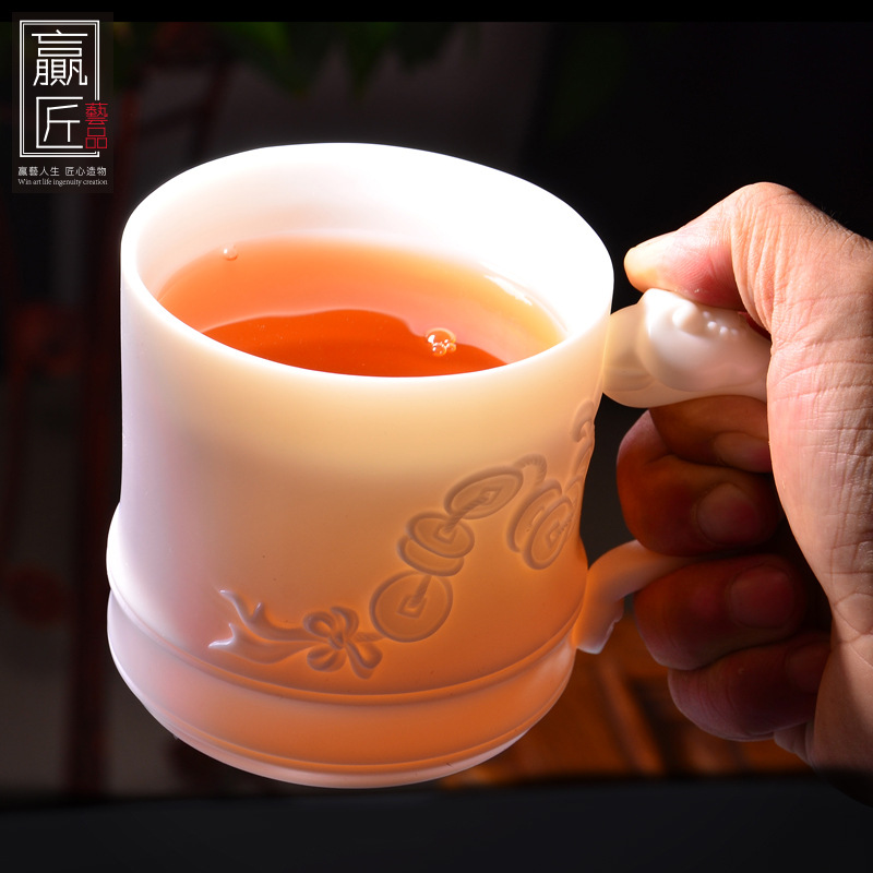 Ganar artesanía moral blanco Ruyi Oficina taza ovejas grasa Jade cerámica Presidente Oficina reunión taza regalo