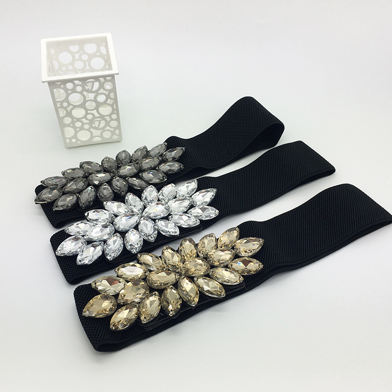 2019新品时尚潮流水钻装饰腰带女连衣裙弹力松紧个性百搭绑带腰封|ms