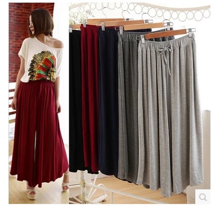 批发春夏韩版大码宽松莫代尔休闲阔腿裤收腰大摆裙裤女裤