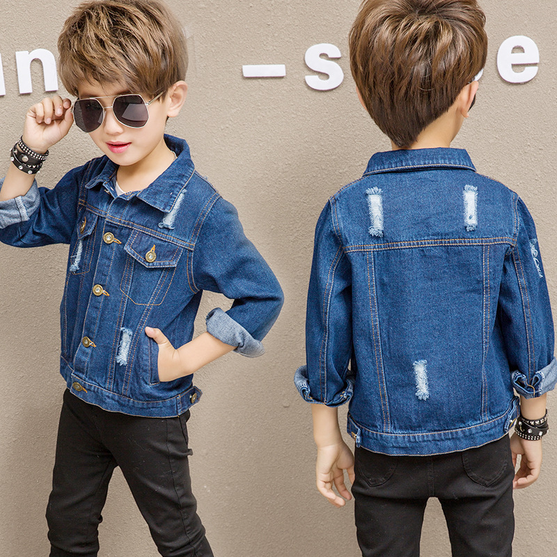 2018 Spring Children's clothing girl hole Jeans children Large Boy Autumn Chaqueta Manufactor